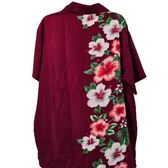 V.H.O Mens Size XL Red Floral Short Sleeve Tropical‎ Hawaiian Button Down Shirt - Picture 7 of 7